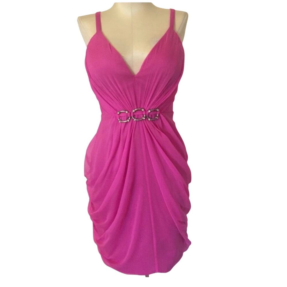 Hoaglund NY draped Silk Pink Cocktail Hip Swoop mini Dress Barbie Pink  8 NWT